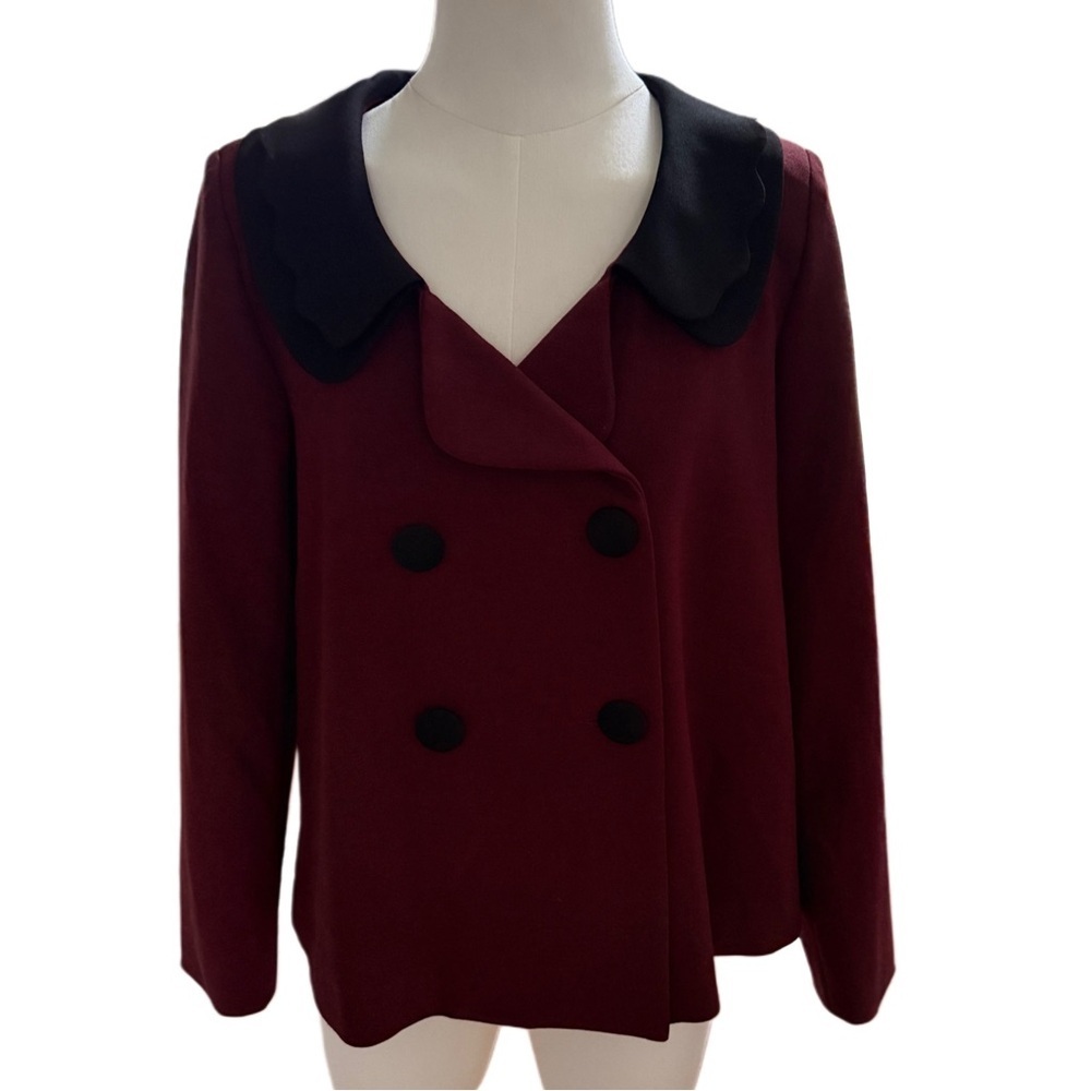 Elegant Burgundy Preppy Old Money Collared Double-Breasted Women's Jacket